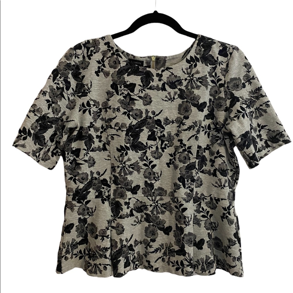 Talbots grey and black peplum top